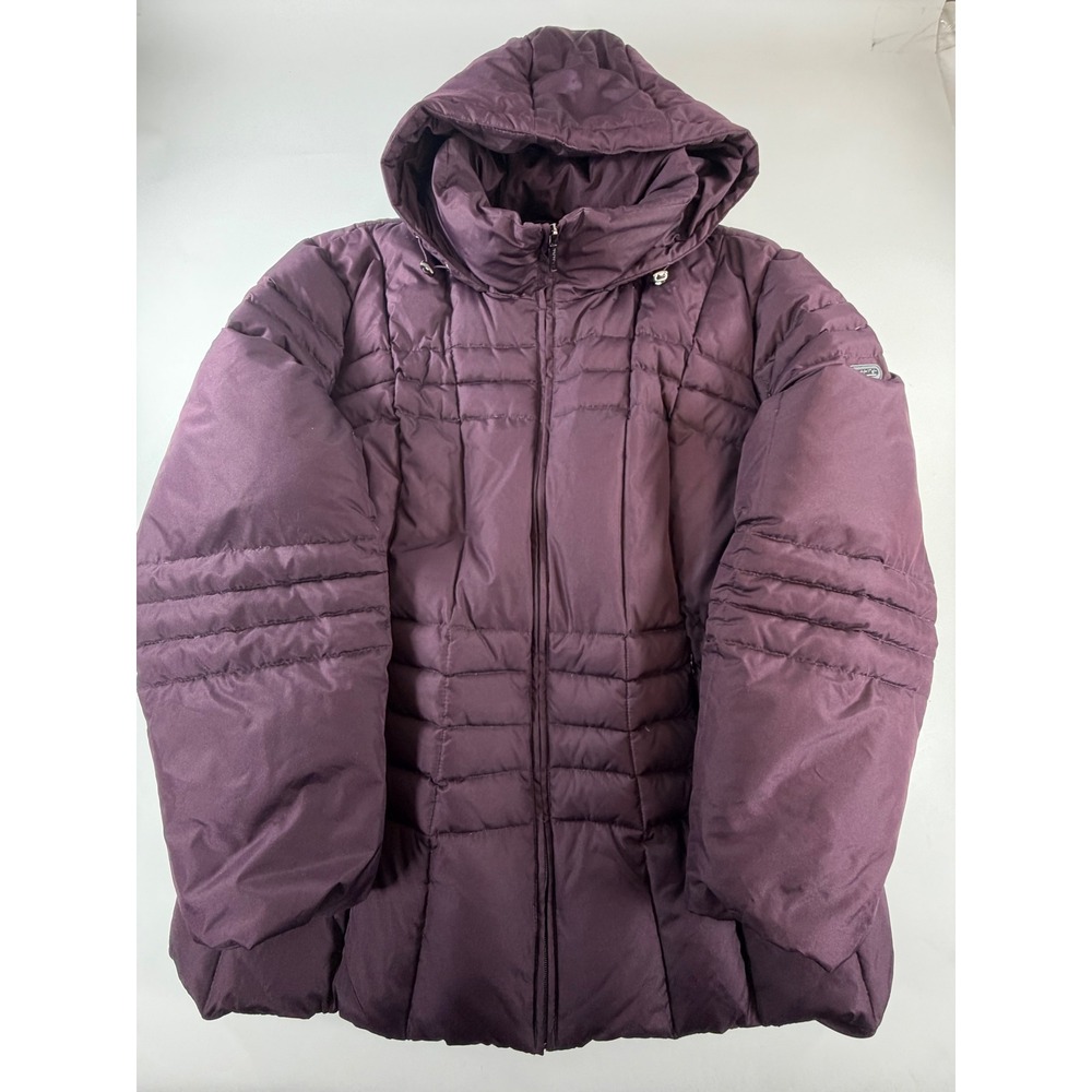 Calvin Klein Women 3X Plum Purple Down Puffer Jacket Detachable Hood Quilted